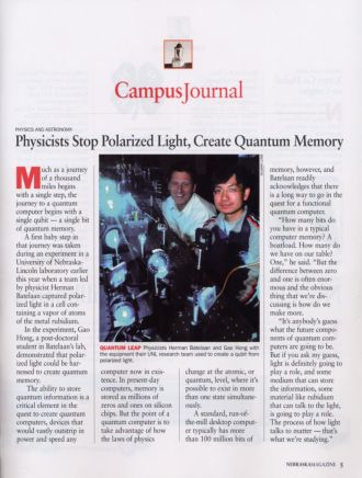 Professor Batelaan and postdoc featured in Campus Journal article
