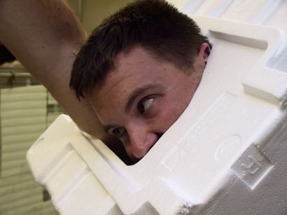 Student stuck in styrofoam box