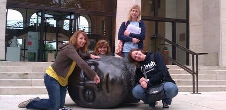 Four Teachers with sculpture outside of Sheldon Art Gallery