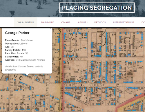 Screenshot of map from Placing Segregation website