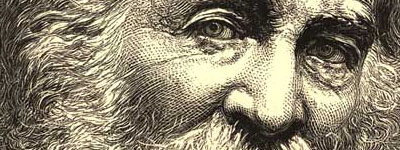 Close-up illustration of Walt Whitman's face