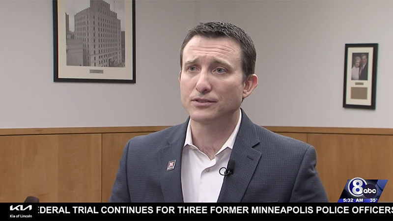 Ryan Sullivan being interviewed in the Ross Courtroom 