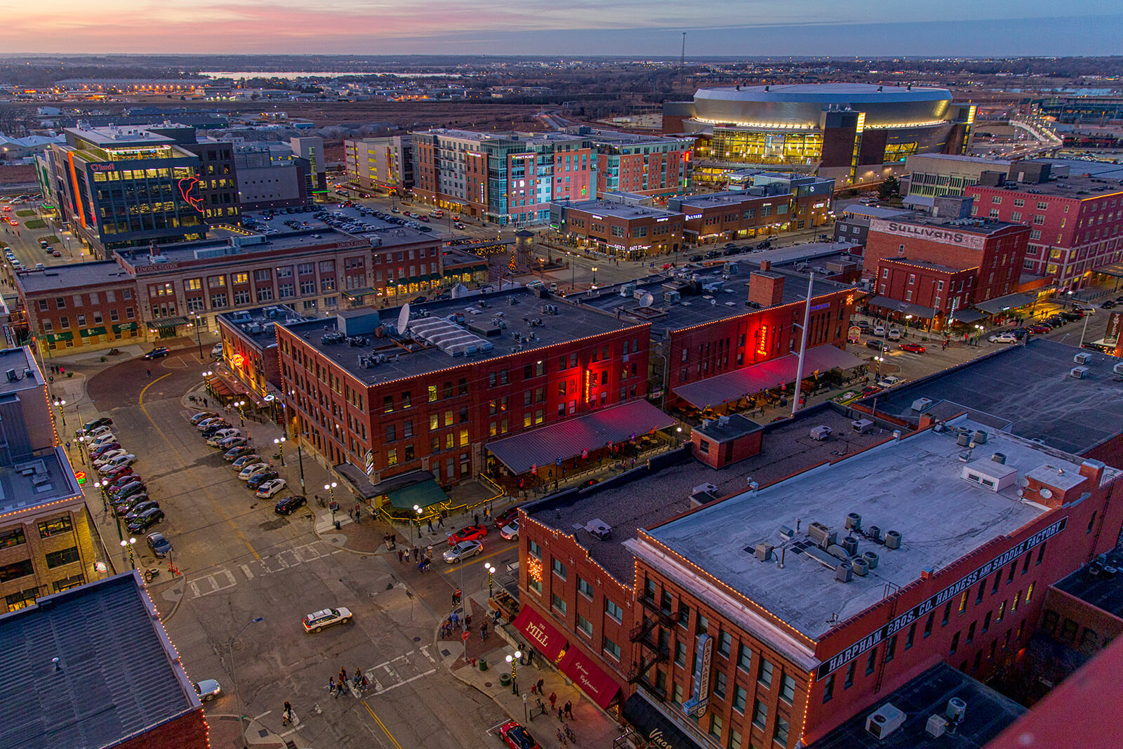 Aerial photo of Haymarket area in Lincoln, Nebraska